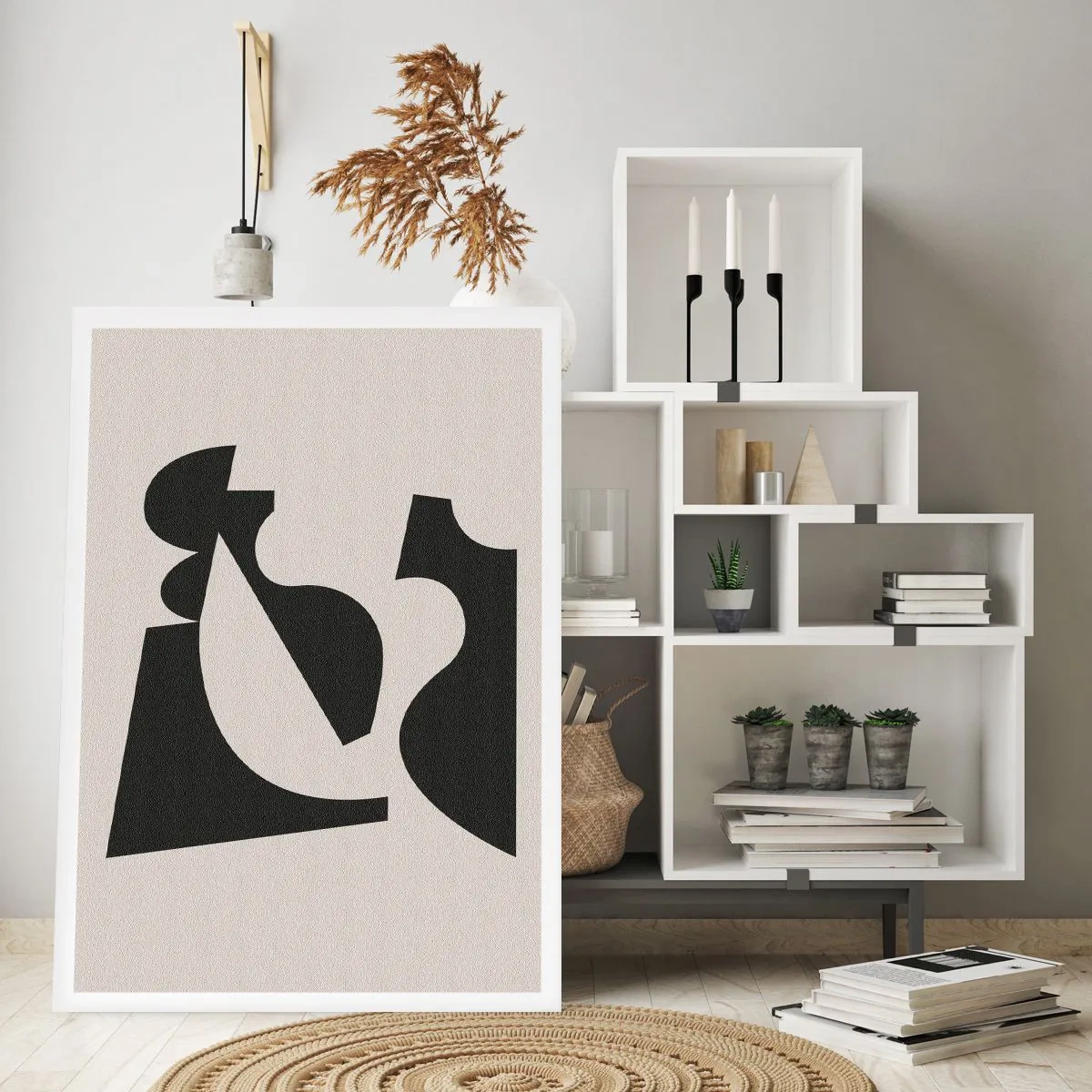 Plakat - Abstrakcyjna kompozycja geometryczna w czerni i beżu - 50x70cm - Do samodzielnego składania - Nowoczesna dekoracja ścienna do salonu, kuchni i sypialni ARTTOR