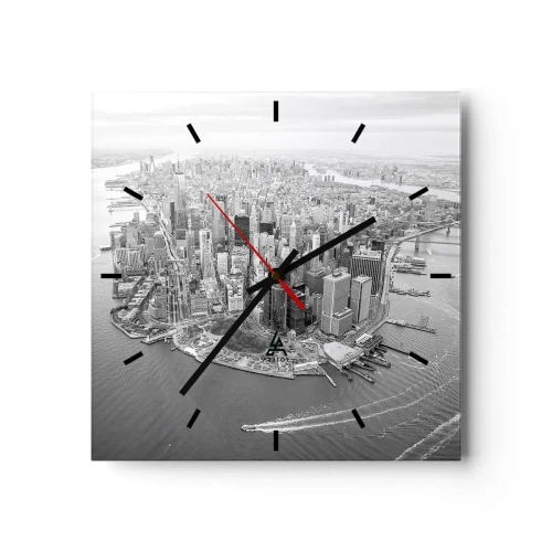 Zegar ścienny - Widok na Manhattan z lotu ptaka w czerni i bieli - 30x30cm - Jak nie pokochać? - Nowoczesna dekoracja ścienna do salonu i sypialni ARTTOR