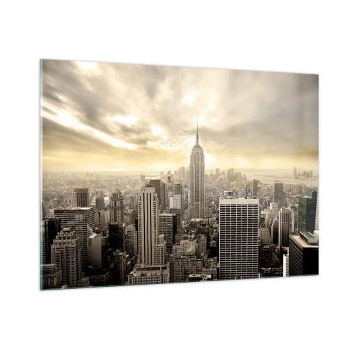 Obraz na szkle - Panorama miasta z wieżowcami i Empire State Building - 100x70cm - Nowy Jork utkany z szarości - Nowoczesna dekoracja ścienna do salonu, kuchni i sypialni ARTTOR