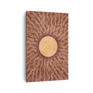 Obraz na płótnie - Słoneczny wzór z promieniami na tle w odcieniach brązu - 80x120cm - Ikona słońca - Nowoczesna dekoracja ścienna do salonu i sypialni ARTTOR