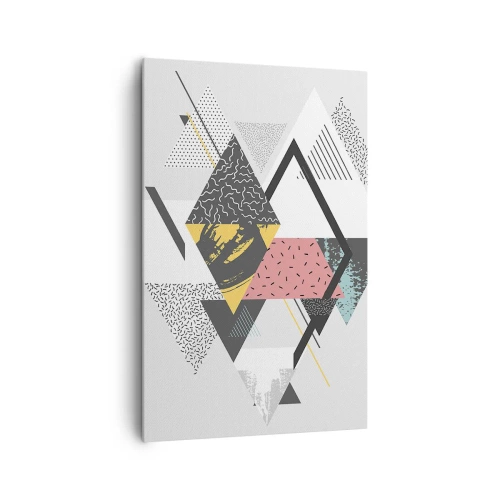 Obraz na płótnie - Geometryczne wzory na jasnym tle - 80x120cm - Wariacja na trójkąt i romb - Nowoczesna dekoracja ścienna do salonu i sypialni ARTTOR