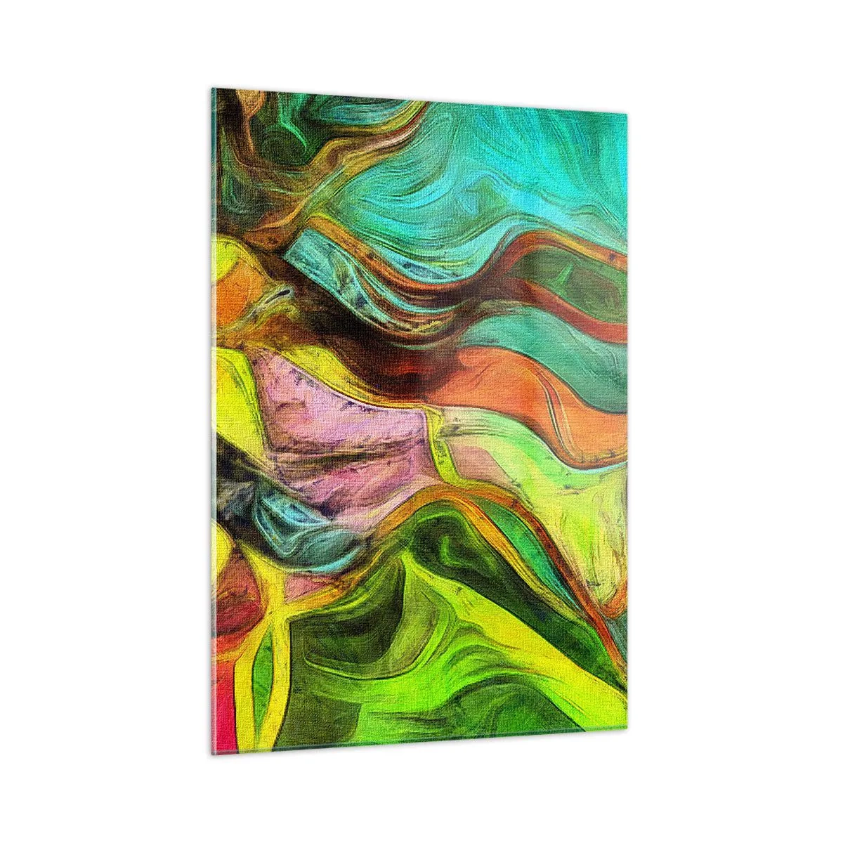 Obraz na szkle - Abstrakcyjna kompozycja z intensywnymi, wielobarwnymi falami - 50x70cm - Ruch to życie - Nowoczesna dekoracja ścienna do salonu, kuchni i sypialni ARTTOR
