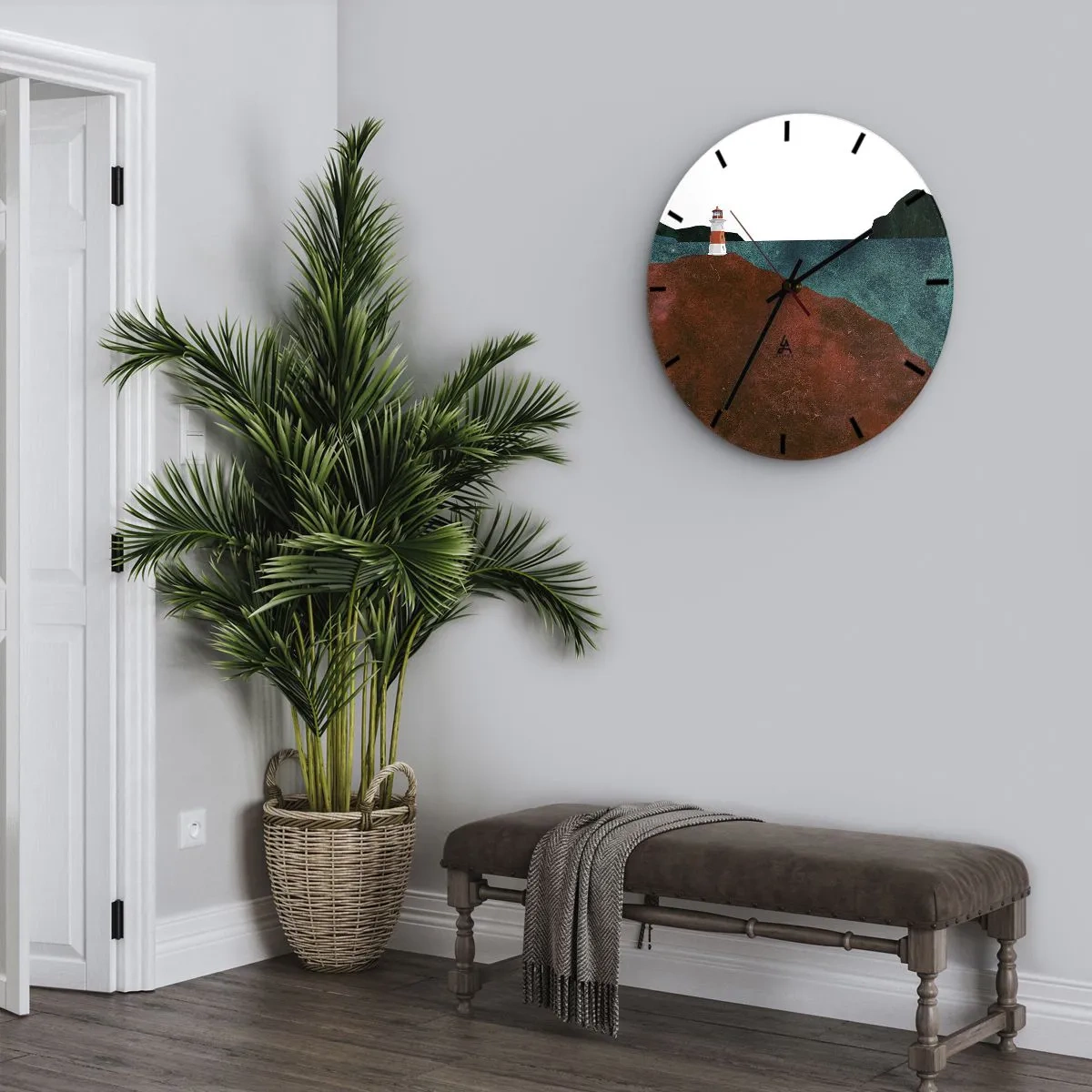 Zegar ścienny - Latarnia morska na wzgórzu przy spokojnym wybrzeżu - 30x30cm - Wpatrzona w morze - Nowoczesna dekoracja ścienna do salonu, kuchni i sypialni ARTTOR