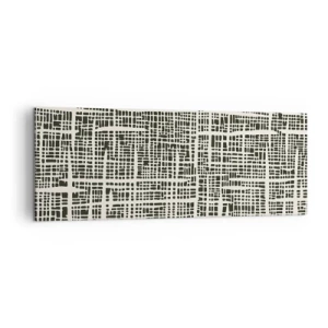 Obraz na płótnie - Geometryczny wzór przypominający siatkę na jasnym tle - 140x50cm - Kompozycja utkana - Nowoczesna dekoracja ścienna do salonu i sypialni ARTTOR