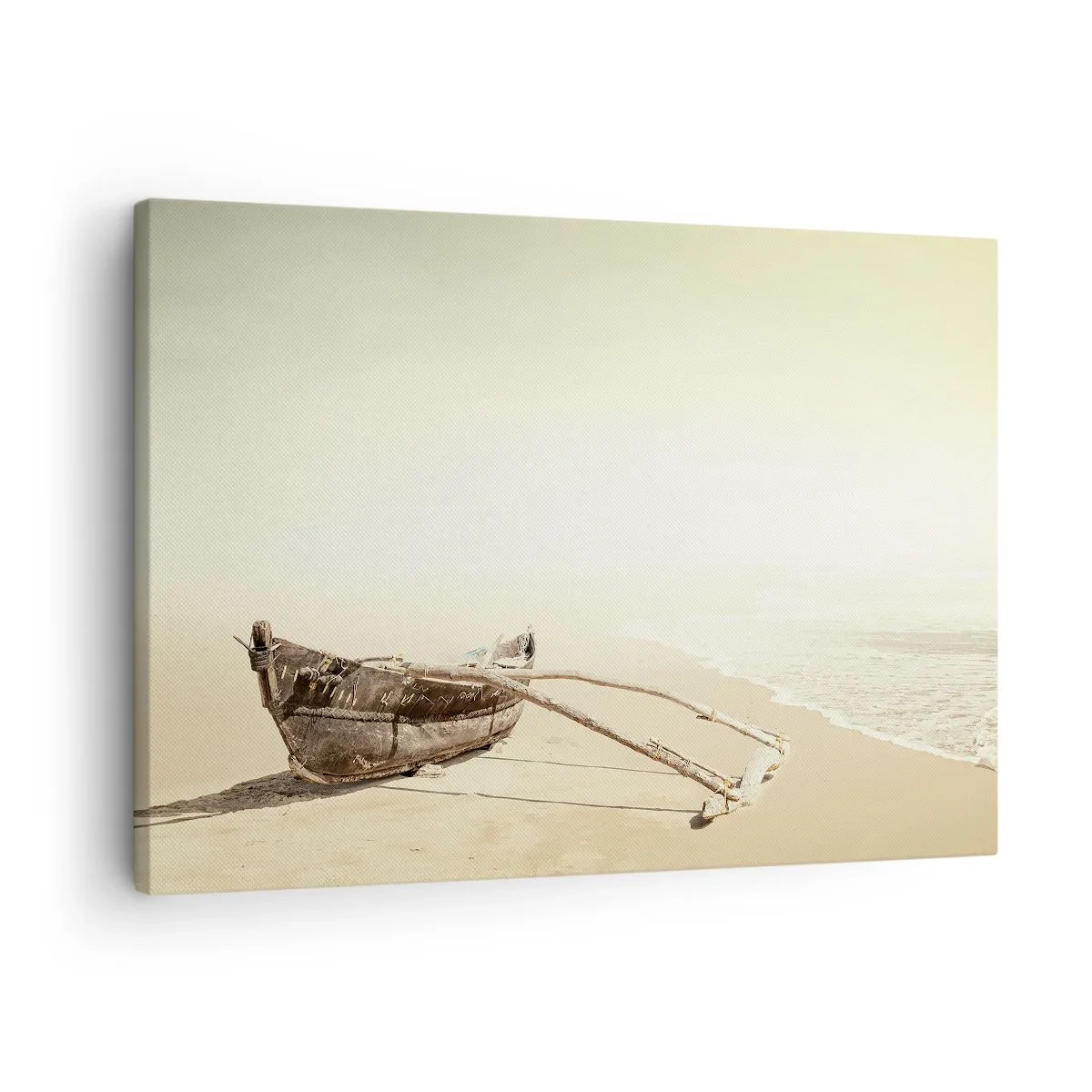 Obraz na płótnie - Stara łódź rybacka na piaszczystej plaży - 70x50cm - Wspomnienie mórz południowych - Nowoczesna dekoracja ścienna do salonu i sypialni ARTTOR