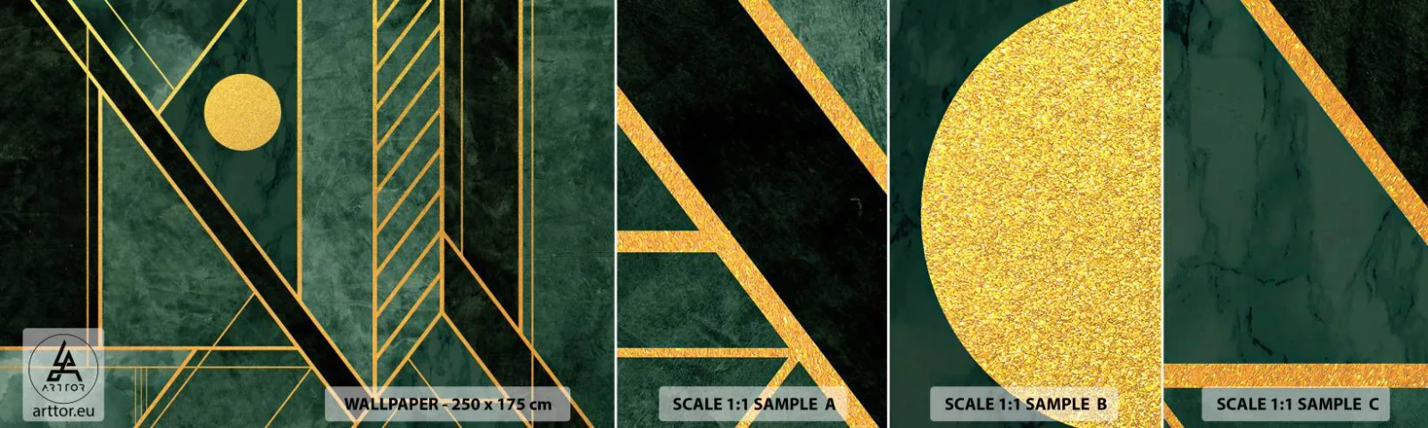 Fototapeta Próbka Samoprzylepna Deluxe Sticker - Dynamika złota i lazuru - Abstrakcja, Sztuka, Wzór Geometryczny - 100x30 cm