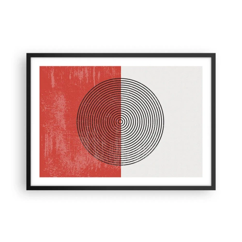Plakat w czarnej ramie - Geometryczny wzór z koncentrycznymi kołami na czerwono-białym tle - 70x50cm - W samo sedno - Nowoczesna dekoracja ścienna do salonu i sypialni ARTTOR