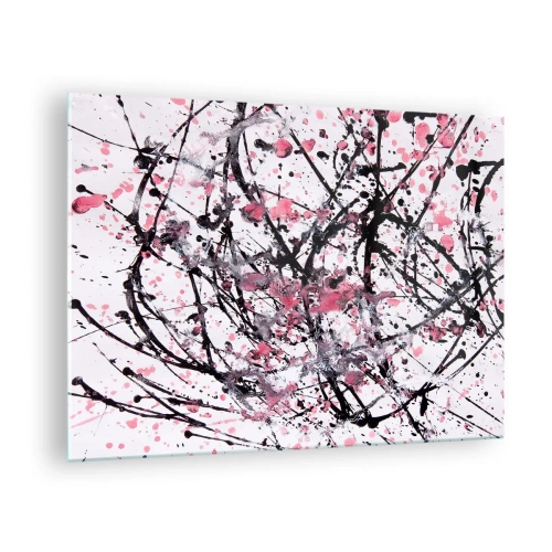 Obraz na szkle - Dynamiczne abstrakcyjne linie i różowe plamy na białym tle - 70x50cm - Ulotna natura życia - Nowoczesna dekoracja ścienna do salonu i sypialni ARTTOR