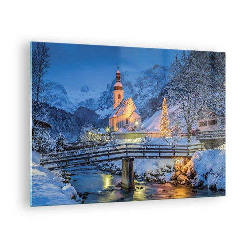 Obraz na szkle - Świąteczny krajobraz w zimowej scenerii - 70x50cm - Duch Świąt - Nowoczesna dekoracja ścienna do salonu i sypialni ARTTOR