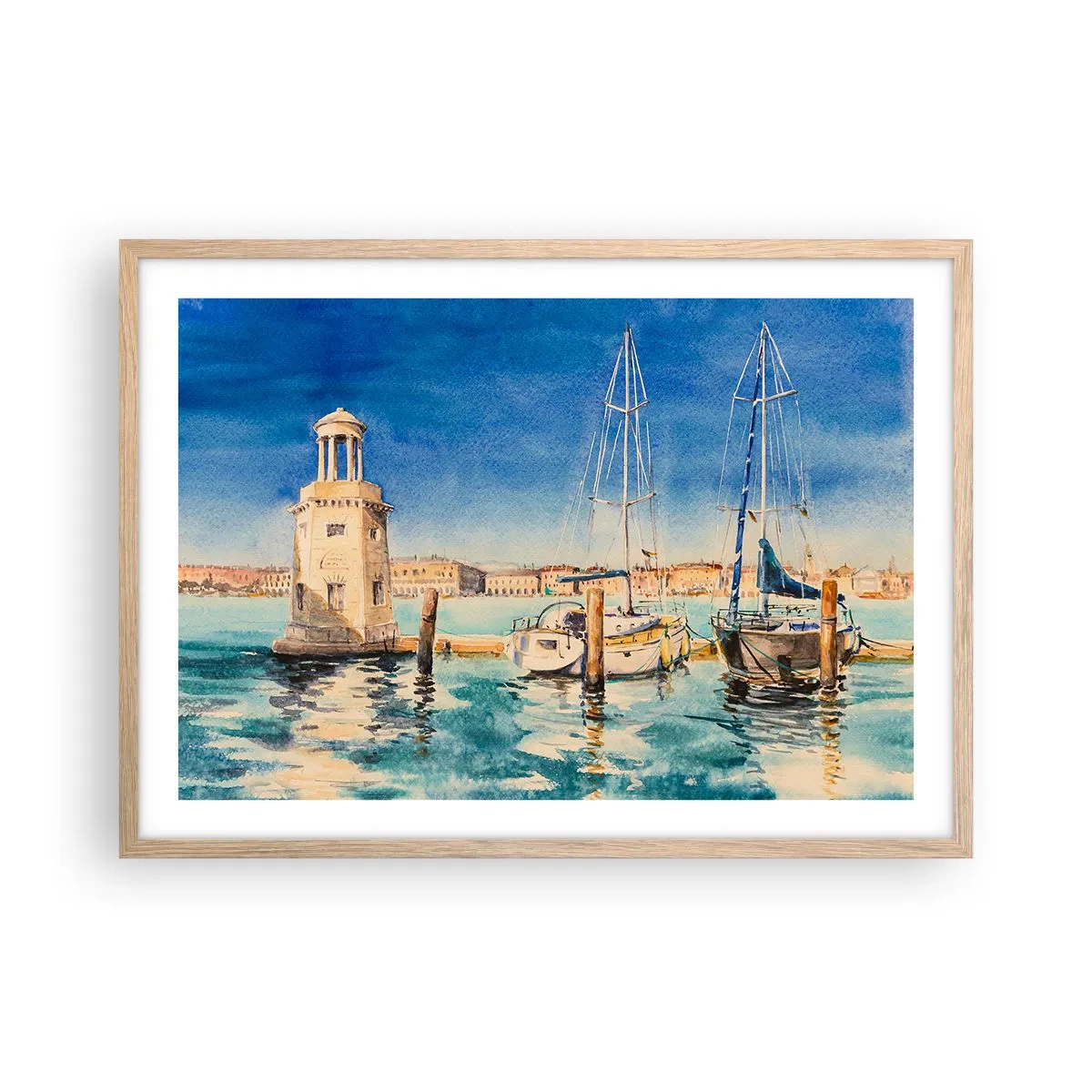 Plakat w ramie jasny dąb - Słoneczna laguna - 70x50 cm