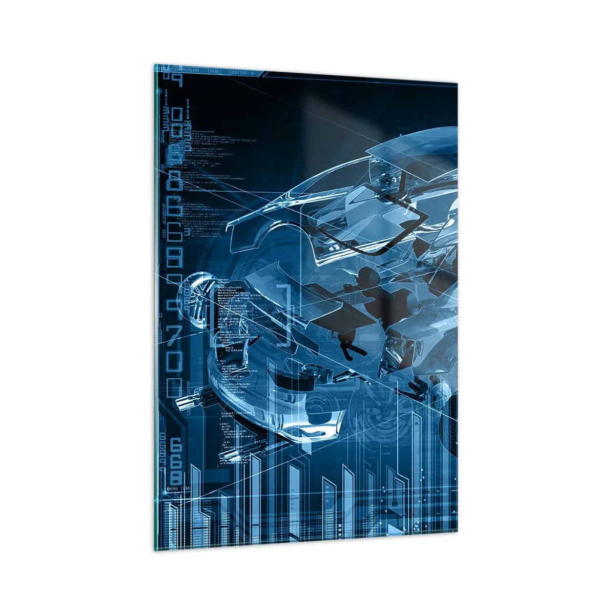 Obraz na szkle - Schemat technologiczny samochodu w stylu futurystycznym - 50x70cm - Inżynierska anatomia - Nowoczesna dekoracja ścienna do salonu, kuchni i sypialni ARTTOR
