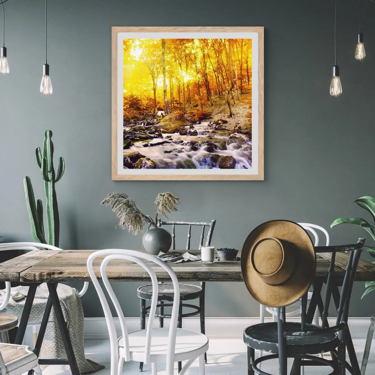 Plakat w ramie jasny dąb - Kamienie oprawne w złoto i platynę - 50x50 cm