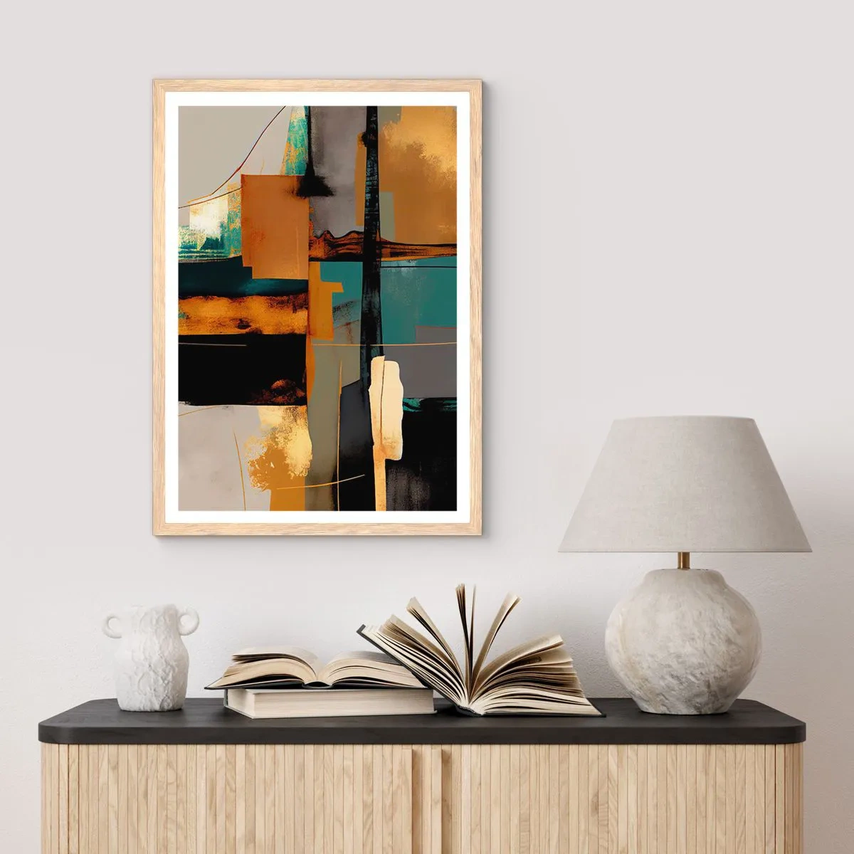 Plakat w ramie jasny dąb - Abstrakcja – światło i cień - 70x100 cm