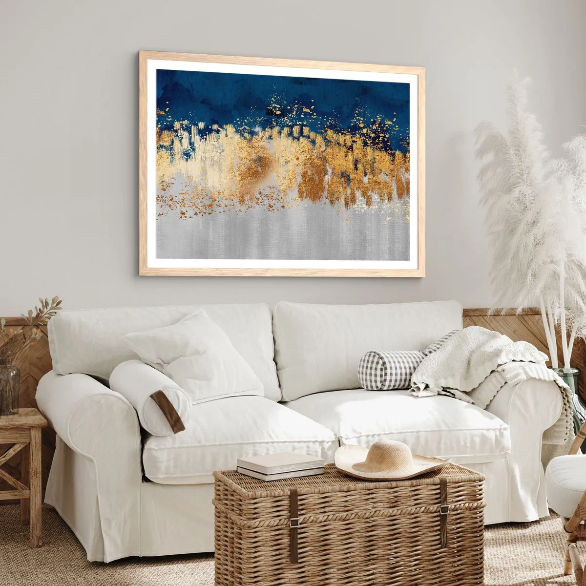 Plakat w ramie jasny dąb - Nowoczesna kompozycja z błyskiem - 100x70 cm