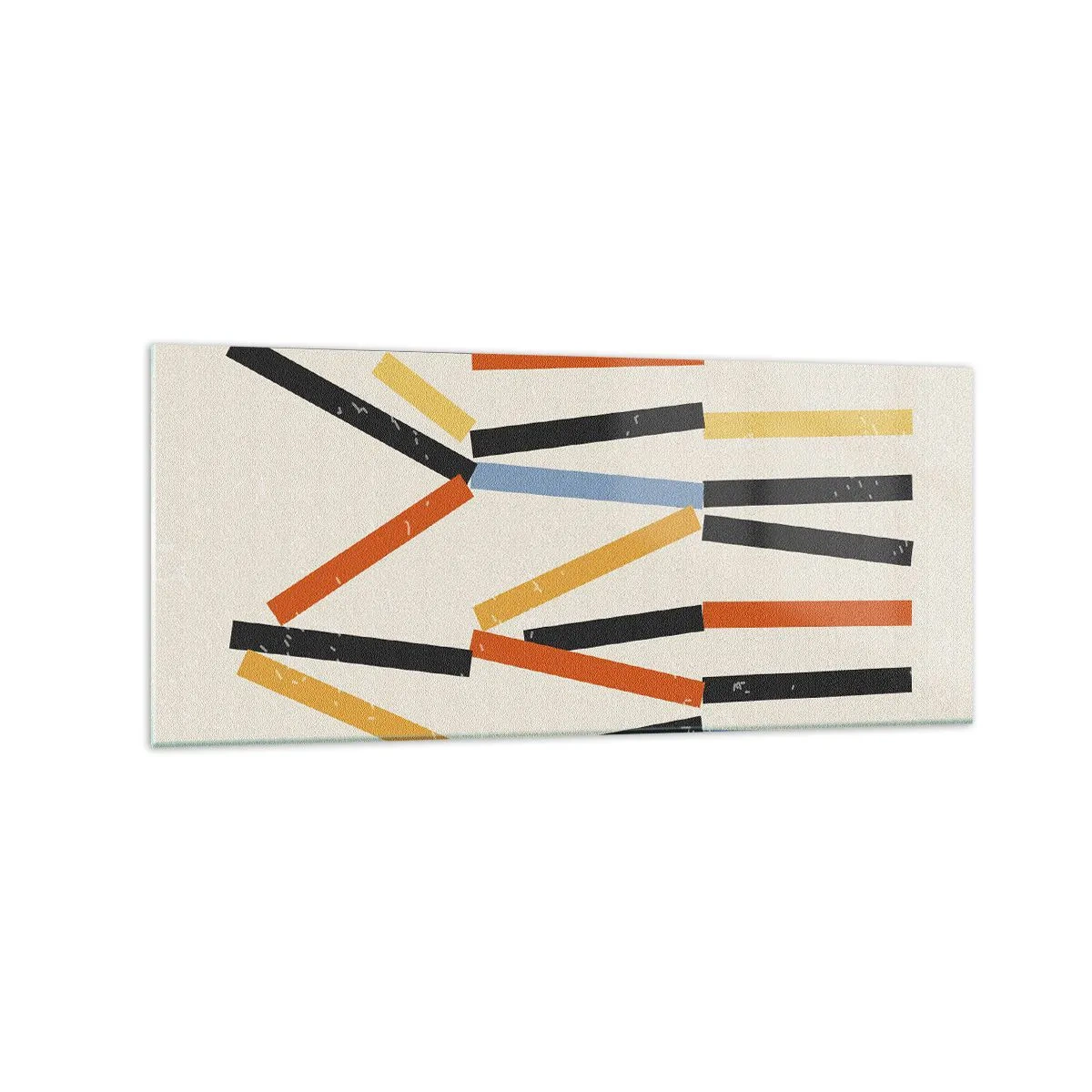 Obraz na szkle - Abstrakcyjna kompozycja z kolorowymi i czarnymi prostokątami w układzie poziomym - 120x50cm - Kompozycja na poziomie - Nowoczesna dekoracja ścienna do salonu i sypialni ARTTOR