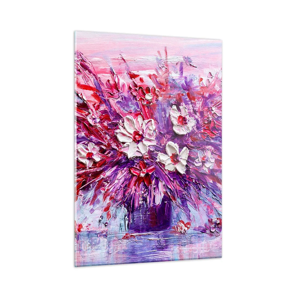 Obraz na szkle - Bukiet kwiatów w odcieniach różu i fioletu - 50x70cm - Niewinność i namiętność - Nowoczesna dekoracja ścienna do salonu, kuchni i sypialni ARTTOR
