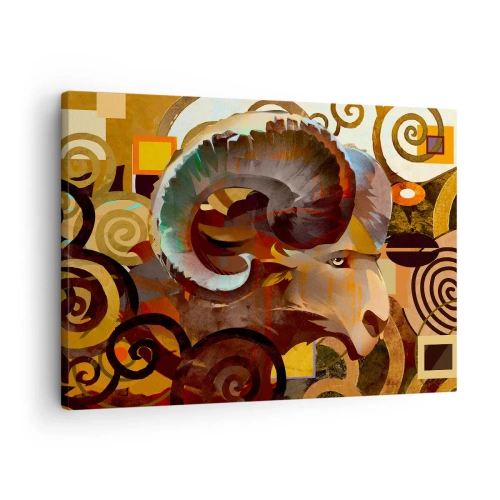 Obraz na płótnie - Symboliczny baran w abstrakcyjnej kompozycji - 70x50cm - Magie - religie - rytuały - Nowoczesna dekoracja ścienna do salonu i sypialni ARTTOR