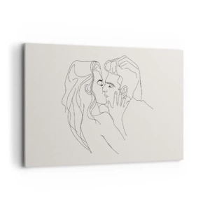 Obraz na płótnie - Minimalistyczna ilustracja pary w miłosnym uścisku - 120x80cm - Splątani uczuciem - Nowoczesna dekoracja ścienna do salonu, kuchni i sypialni ARTTOR