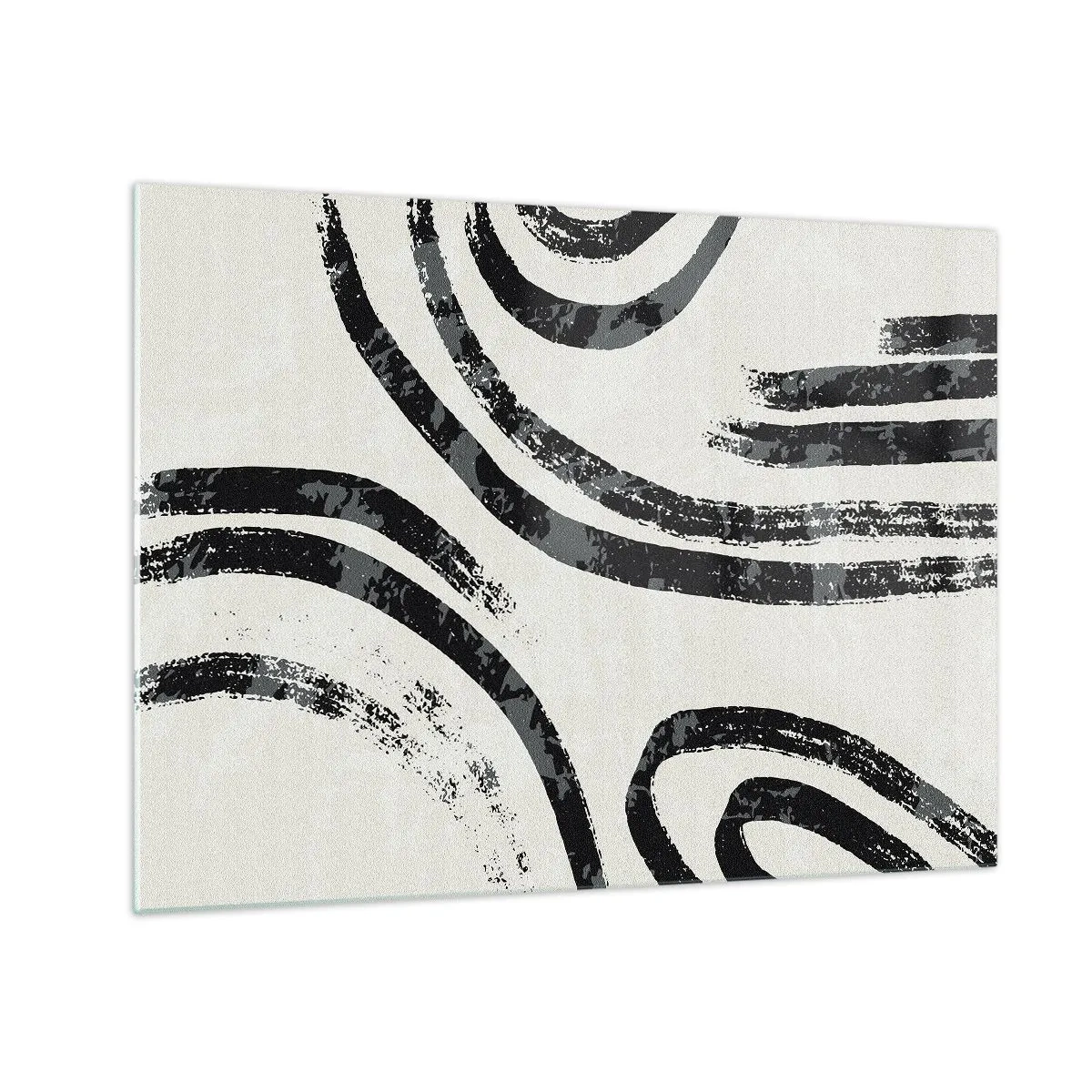 Obraz na szkle - Czarne półkoliste linie w minimalistycznej abstrakcji na jasnym tle - 70x50cm - W pół zatrzymany - Nowoczesna dekoracja ścienna do salonu i sypialni ARTTOR