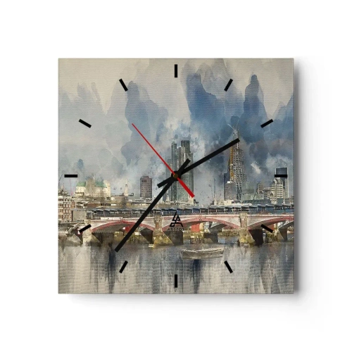 Zegar ścienny - Akwarelowy widok na most i panoramę miasta - 30x30cm - Londyn w całej okazałości - Nowoczesna dekoracja ścienna do salonu i sypialni ARTTOR