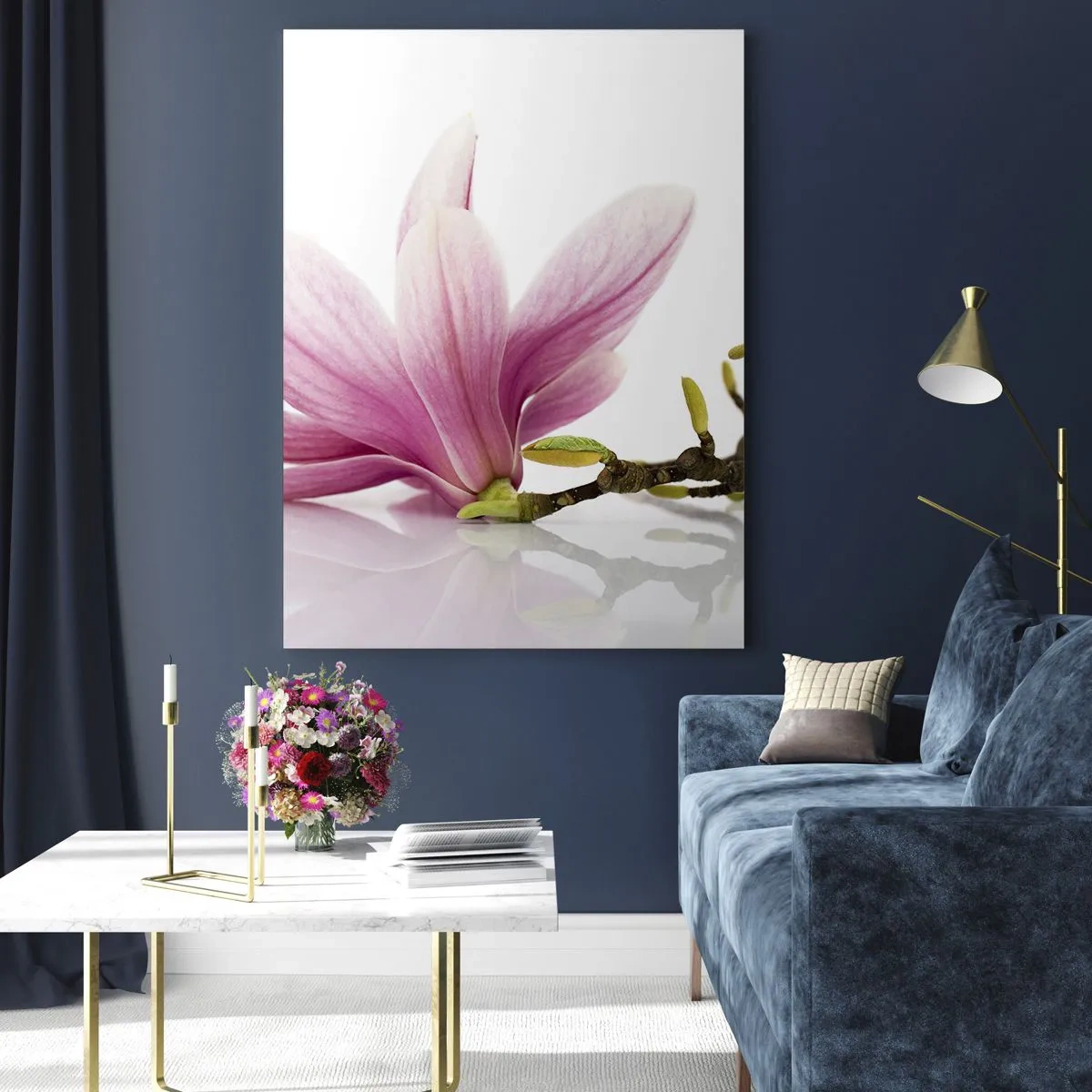 Obraz na szkle - Delikatne kwiaty magnolii na białym tle - 50x70cm - Delikatne jak powiew wiosny - Nowoczesna dekoracja ścienna do salonu, kuchni i sypialni ARTTOR