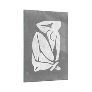 Obraz na szkle - Minimalistyczny rysunek sylwetki na szarym tle - 70x100cm - W zamyśleniu - Nowoczesna dekoracja ścienna do salonu i sypialni ARTTOR