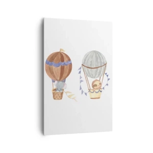 Obraz na płótnie - Urocze zwierzęta w balonach na białym tle - 80x120cm - Przyjaciele w podróży - Nowoczesna dekoracja ścienna do salonu i sypialni ARTTOR