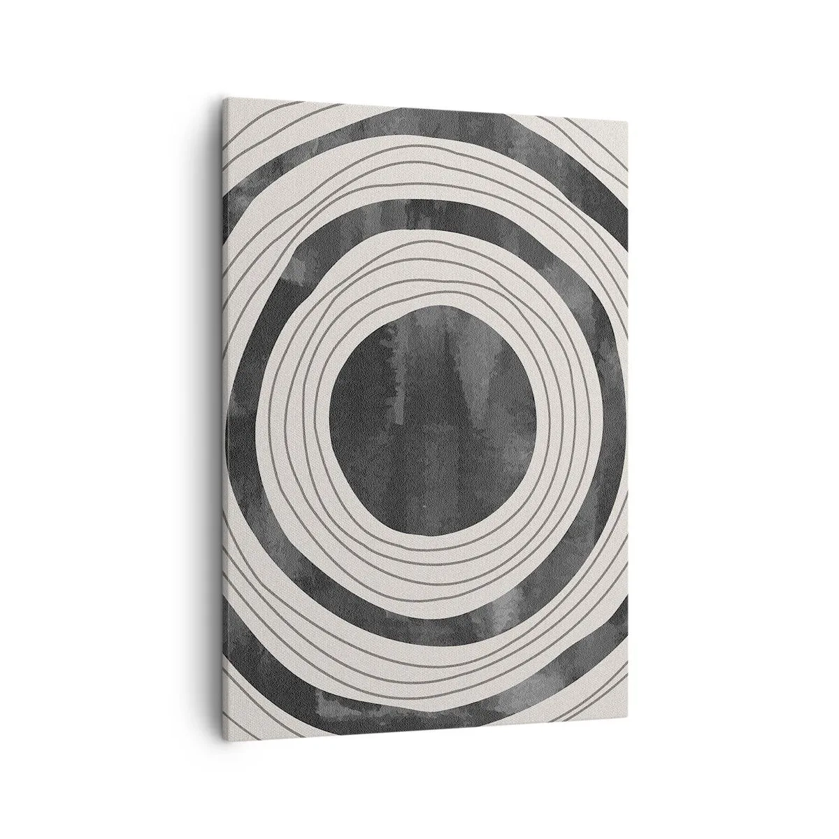 Obraz na płótnie - Abstrakcyjna kompozycja z koncentrycznymi okręgami w odcieniach szarości - 50x70cm - W samo sedno - Nowoczesna dekoracja ścienna do salonu, kuchni i sypialni ARTTOR