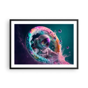 Plakat w czarnej ramie - Astronauta w kolorowej kosmicznej aurze - 70x50cm - Gwiezdne wrota - Nowoczesna dekoracja ścienna do salonu i sypialni ARTTOR