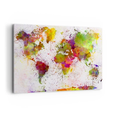 Obraz na płótnie - Kolorowa mapa świata w abstrakcyjnej stylistyce - 100x70cm - Jakoś tak samo wyszło - Nowoczesna dekoracja ścienna do salonu, kuchni i sypialni ARTTOR