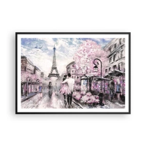 Plakat w czarnej ramie - Romantyczny spacer w Paryżu przy Wieży Eiffla - 100x70cm - Jak zakochac się, to tylko w… - Nowoczesna dekoracja ścienna do salonu i sypialni ARTTOR