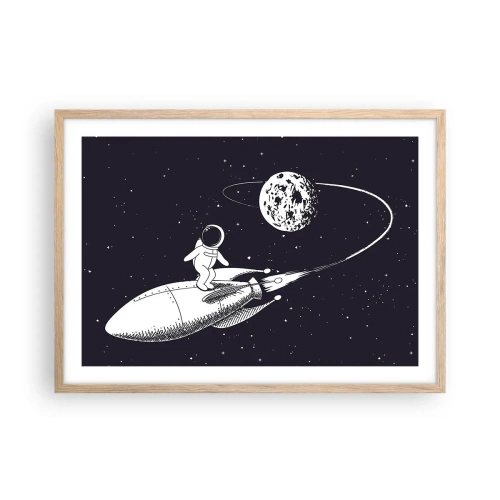 Plakat w ramie jasny dąb - Kosmiczny surfer - 70x50 cm