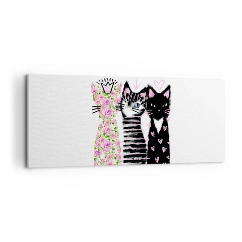 Obraz na płótnie - Trzy koty z różnorodnymi wzorami w stylu artystycznym - 120x50cm - Były sobie kotki trzy - Nowoczesna dekoracja ścienna do salonu i sypialni ARTTOR