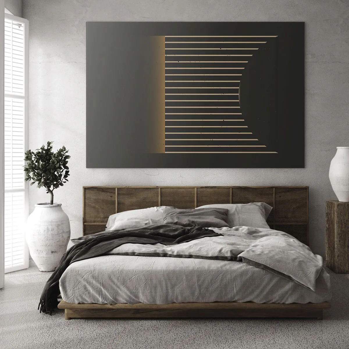 Obraz na szkle - Minimalistyczna kompozycja z liniami w ciemności - 100x70cm - Zbadać ciemność - Nowoczesna dekoracja ścienna do salonu, kuchni i sypialni ARTTOR