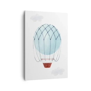 Obraz na płótnie - Ręcznie malowany balon na tle delikatnych chmur - 70x100cm - Cały w chmurach - Nowoczesna dekoracja ścienna do salonu i sypialni ARTTOR