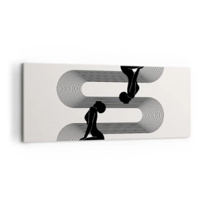Obraz na płótnie - Czarne sylwetki z geometrycznymi liniami na jasnym tle - 120x50cm - Zmysłowa symetria - Nowoczesna dekoracja ścienna do salonu i sypialni ARTTOR