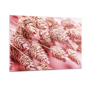 Obraz na szkle - Suszone kłosy w odcieniach różu na pastelowym tle - 120x80cm - Kwietna kaskada w różu - Nowoczesna dekoracja ścienna do salonu, kuchni i sypialni ARTTOR