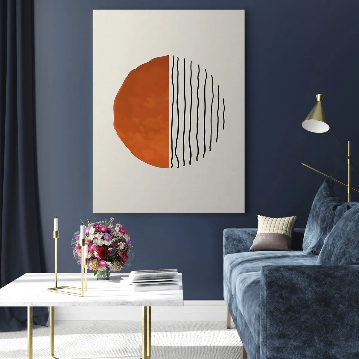 Obraz na szkle - Minimalistyczne słońce nad linią fal - 50x70cm - W japońskim klimacie - Nowoczesna dekoracja ścienna do salonu, kuchni i sypialni ARTTOR