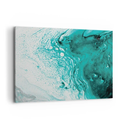 Obraz na płótnie - Abstrakcyjna kompozycja w turkusowych odcieniach na białym tle - 100x70cm - Rozpłynąć się w bieli i turkusie - Nowoczesna dekoracja ścienna do salonu, kuchni i sypialni ARTTOR