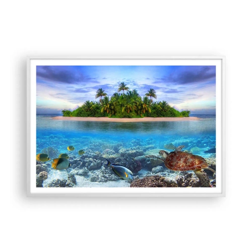 Plakat w białej ramie - Niebiańska wyspa zaprasza - 100x70 cm