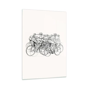 Obraz na szkle - Szkic grupy rowerzystów podczas wyścigu na białym tle - 50x70cm - Wespół w zespół - Nowoczesna dekoracja ścienna do salonu, kuchni i sypialni ARTTOR