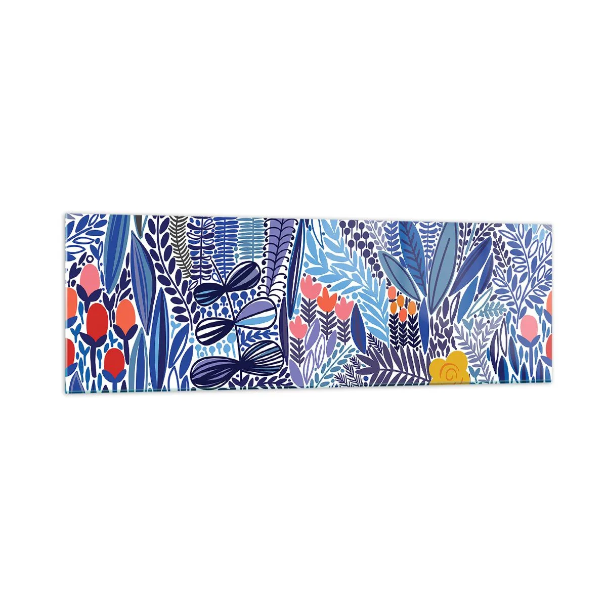 Obraz na szkle - Kolorowy motyw roślinny w nowoczesnym stylu graficznym - 160x50cm - Hawajski ogród - Nowoczesna dekoracja ścienna do salonu i sypialni ARTTOR