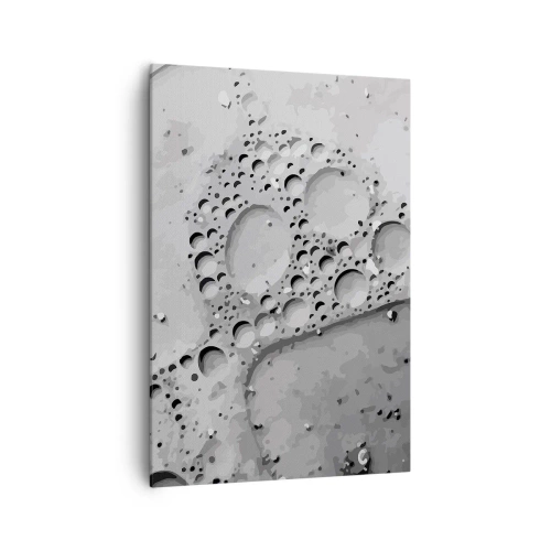 Obraz na płótnie - Czarno-biały wzór bąbelków w minimalistycznym stylu - 70x100cm - Slad po spienionym - Nowoczesna dekoracja ścienna do salonu i sypialni ARTTOR