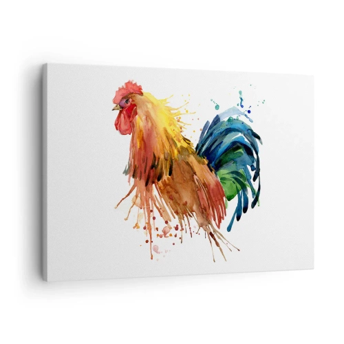 Obraz na płótnie - Kolorowy kogut w akwarelowym stylu - 70x50cm - Królewska szata, królewska duma - Nowoczesna dekoracja ścienna do salonu i sypialni ARTTOR