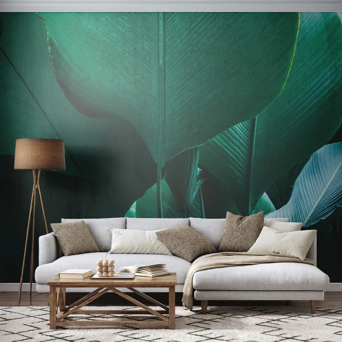 Fototapeta Premium Sand - Zielone tropikalne liście w dużym zbliżeniu - 100x70cm - Zwrócone do światła - Nowoczesna dekoracja ścienna do salonu, kuchni i sypialni ARTTOR