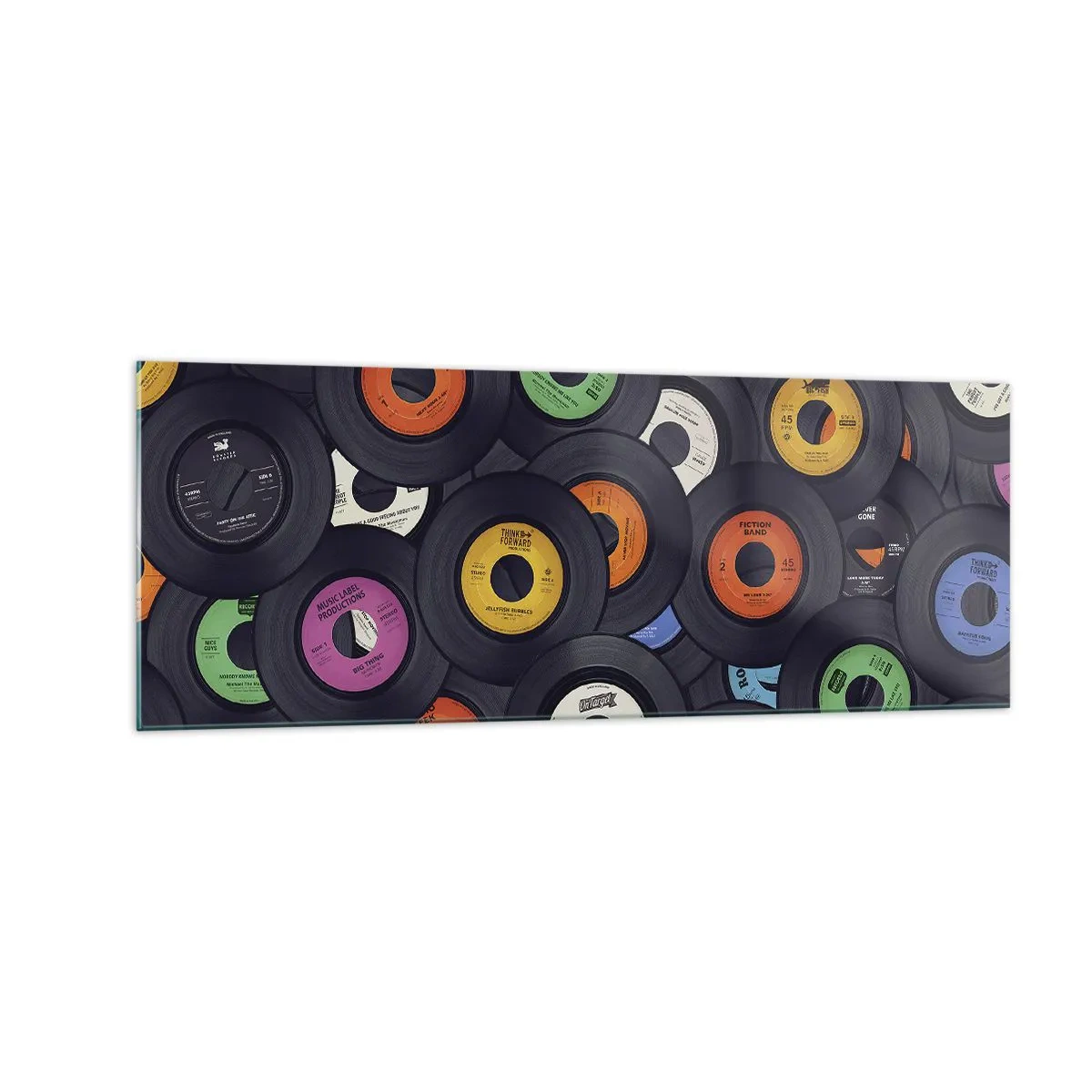 Obraz na szkle - Kolorowe winyle ułożone jeden na drugim - 140x50cm - Kolory klasyki - Nowoczesna dekoracja ścienna do salonu i sypialni ARTTOR