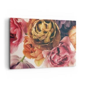 Obraz na płótnie - Bukiet różnorodnych kwiatów w intensywnych barwach - 100x70cm - Święto życia - Nowoczesna dekoracja ścienna do salonu, kuchni i sypialni ARTTOR