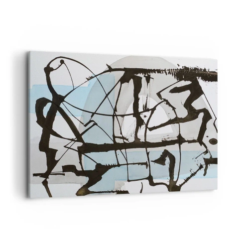 Obraz na płótnie - Abstrakcyjne linie i kształty w błękicie i czerni - 100x70cm - Mimo wszystko błękitny - Nowoczesna dekoracja ścienna do salonu, kuchni i sypialni ARTTOR