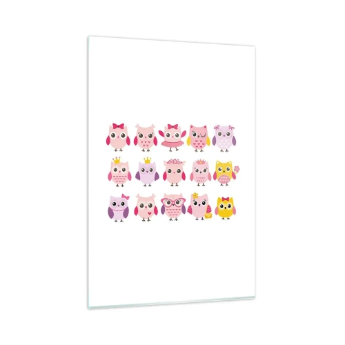 Obraz na szkle - Urocze sowy w pastelowych kolorach - 80x120cm - Jedna słodsza od drugiej - Nowoczesna dekoracja ścienna do salonu i sypialni ARTTOR