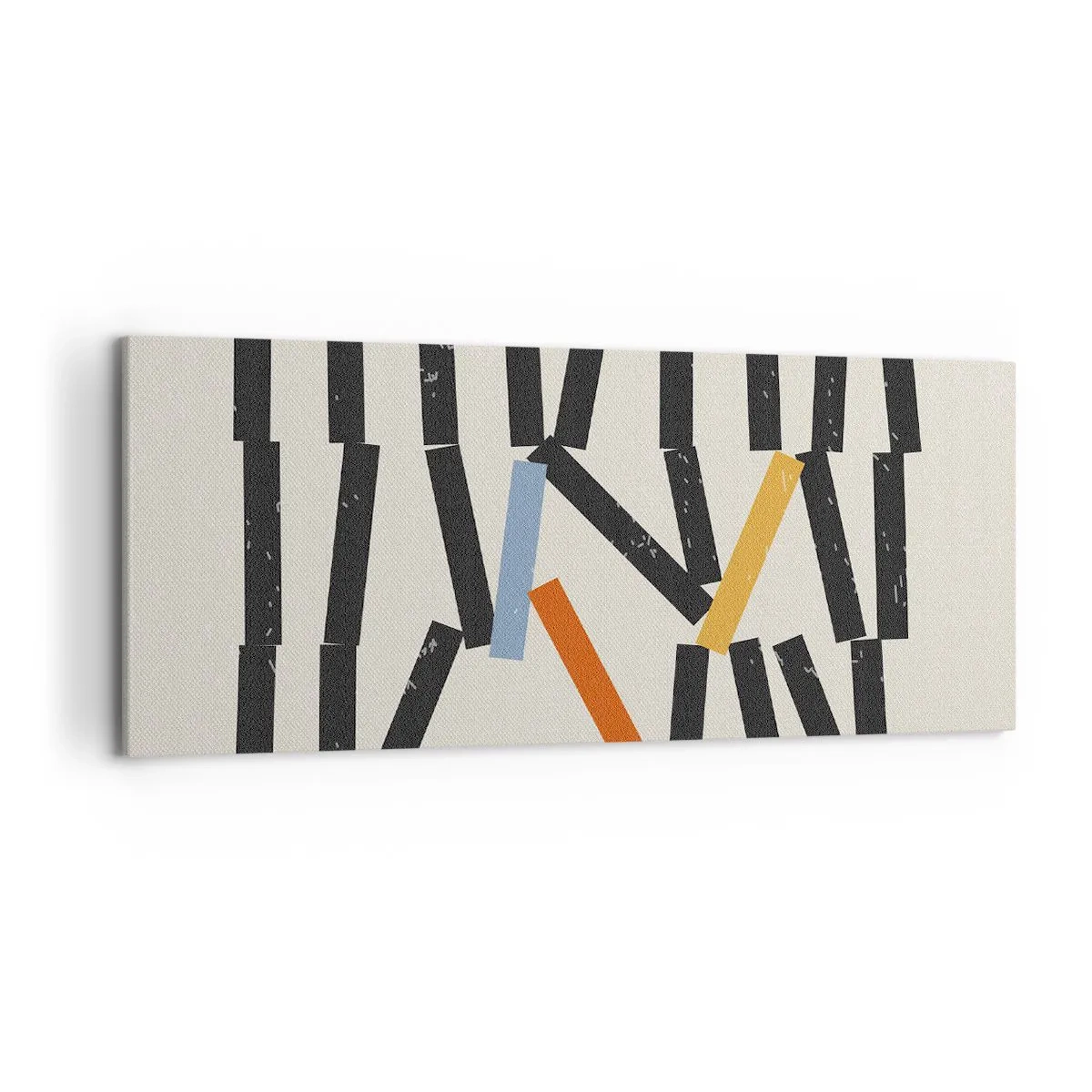 Obraz na płótnie - Abstrakcyjna kompozycja z kolorowymi i czarnymi prostokątami - 120x50cm - Domino – kompozycja - Nowoczesna dekoracja ścienna do salonu i sypialni ARTTOR